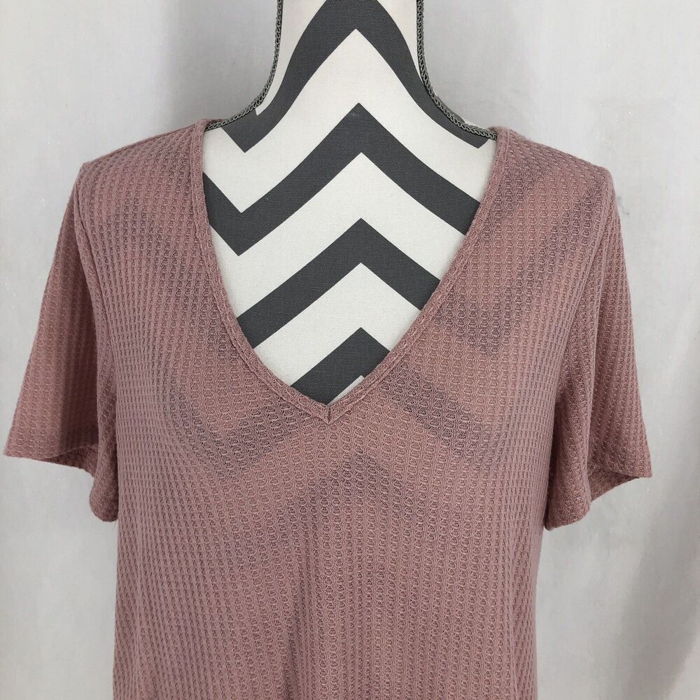 Shein Curve Pink Short Sleeve V NECK Waffle Knit Shirt 0XL